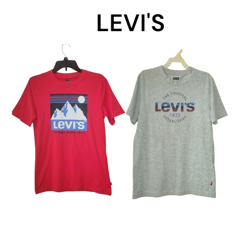 LEVI'S Boys Short Sleeve T-shirts x2, 14/16,  Red/Grey, EUC and New